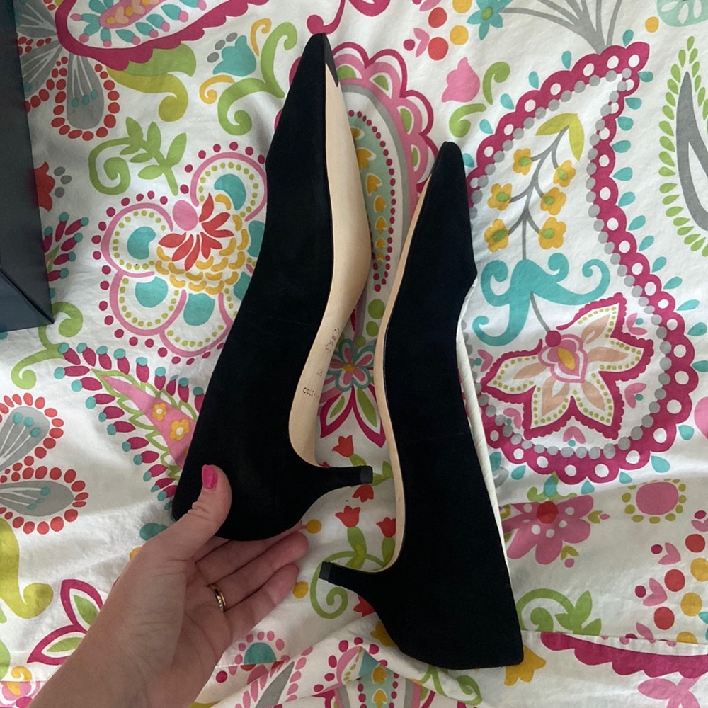 New in box black suede kitten heels